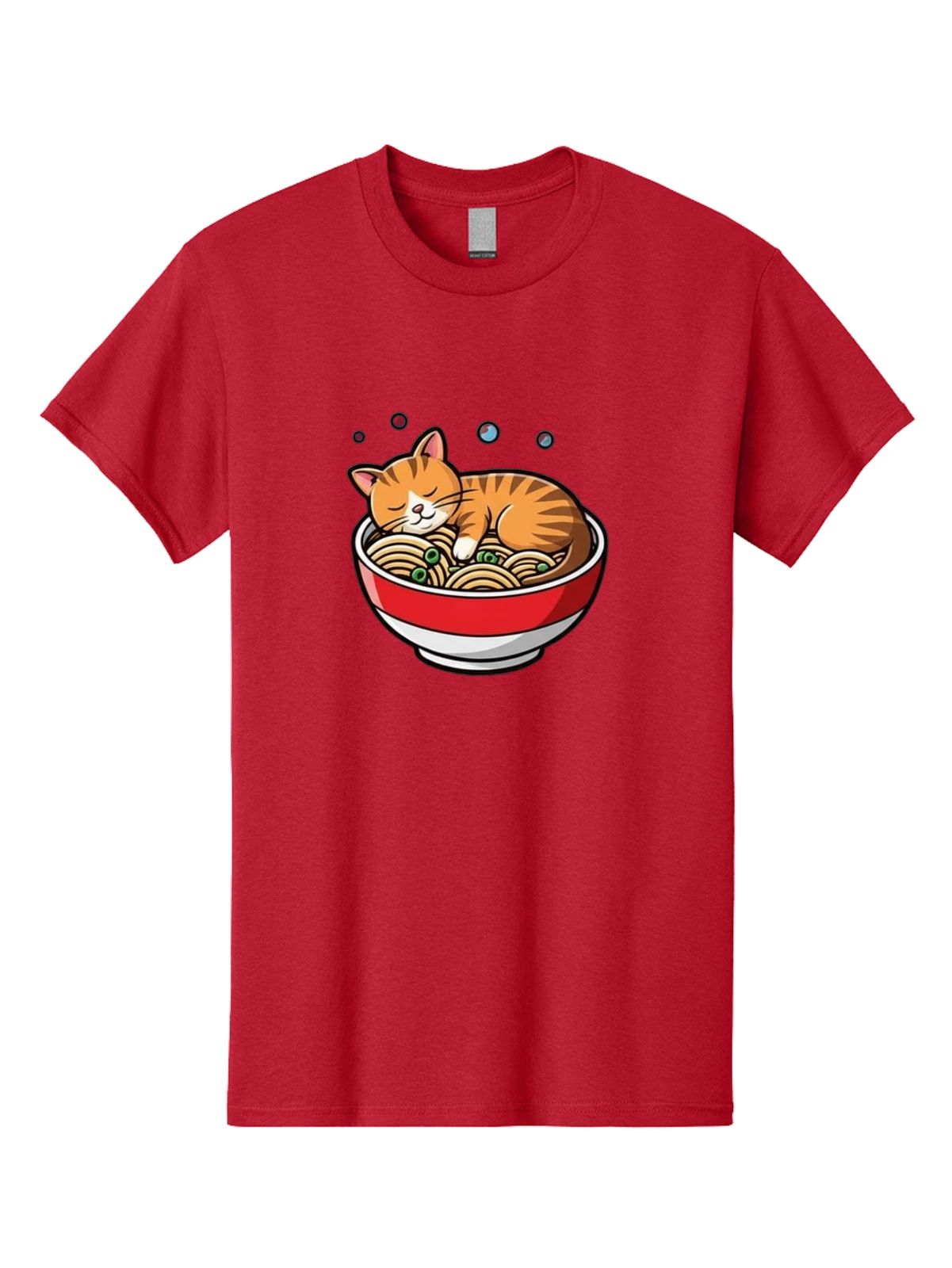 Cat-Sleeping-In-Ramen-2 Mens Graphic Tee, 100% Cotton, Casual Summer Wear