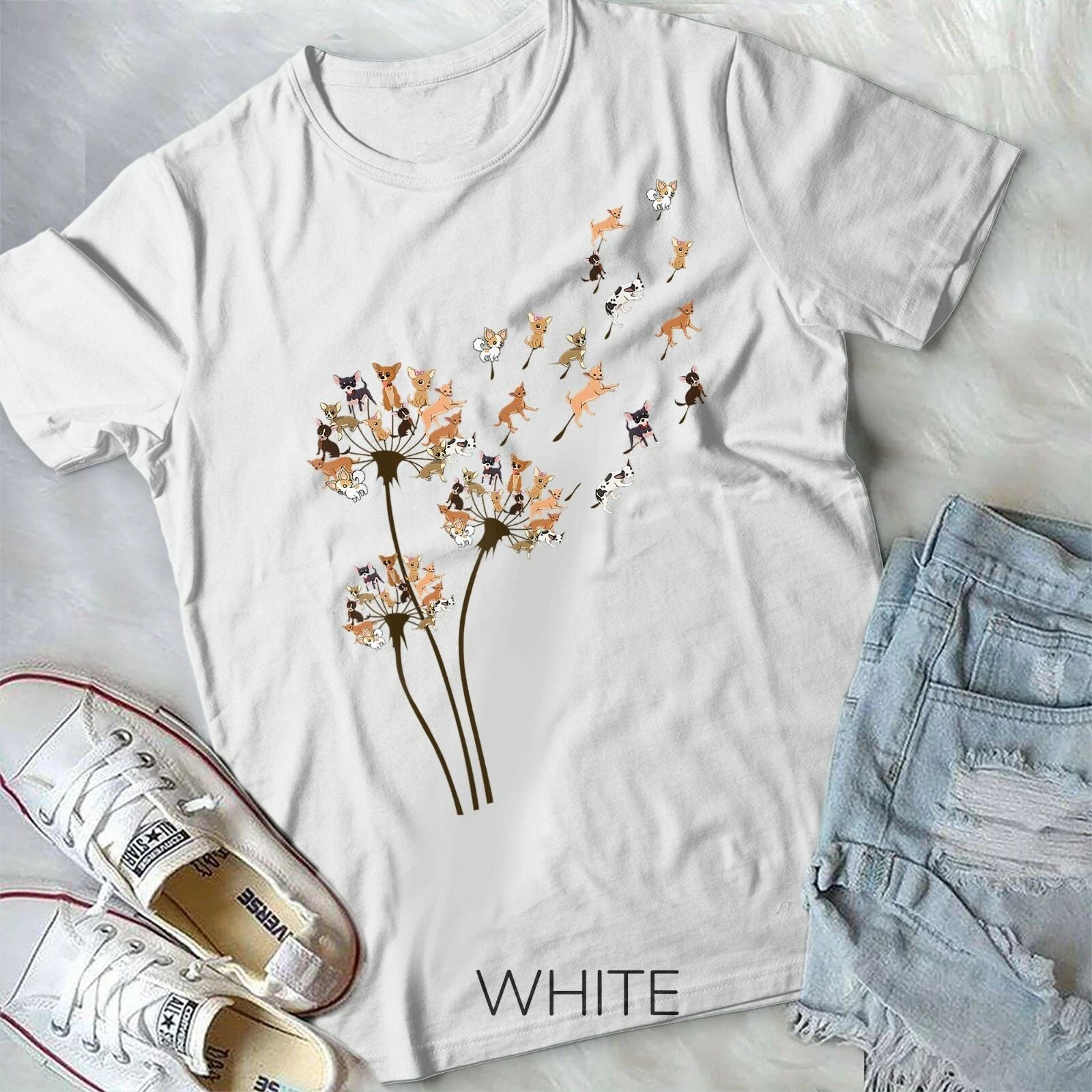 Chihuahua Flower Fly Dandelion Chihuahua Funny Dog Lover - Unisex Form T-Shirt