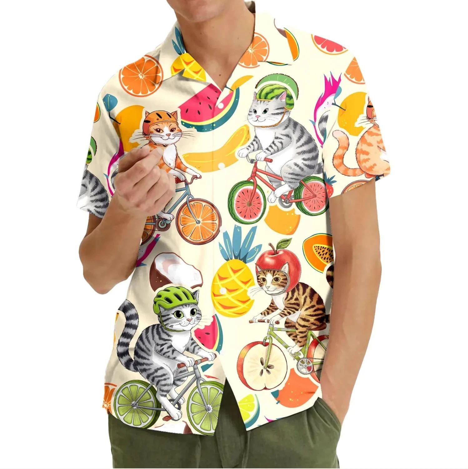 Cute Cat Hawaiian Shirt Bicycle Cats Fruit Aloha Summer Vacation Unisex
