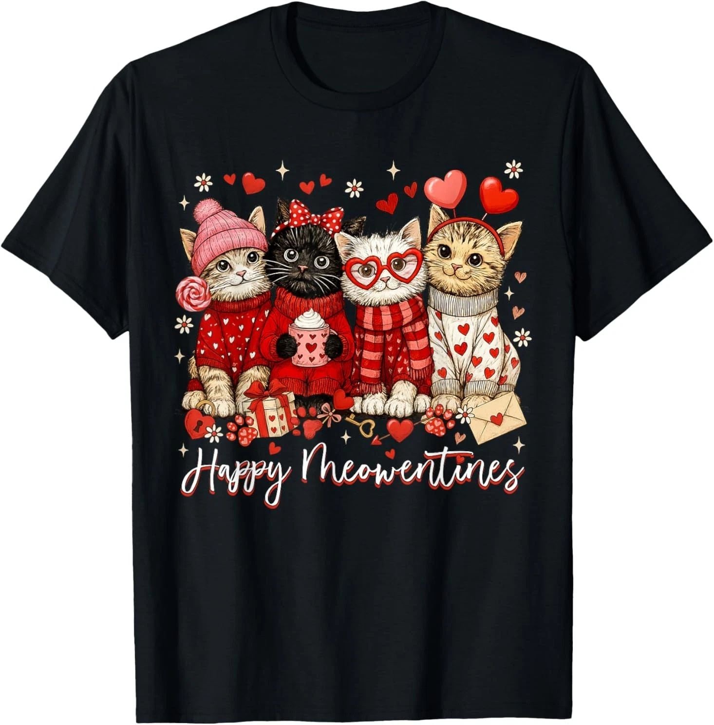 Happy Meowentines Cute Valentine Cat Lovers Girls Women T-Shirt