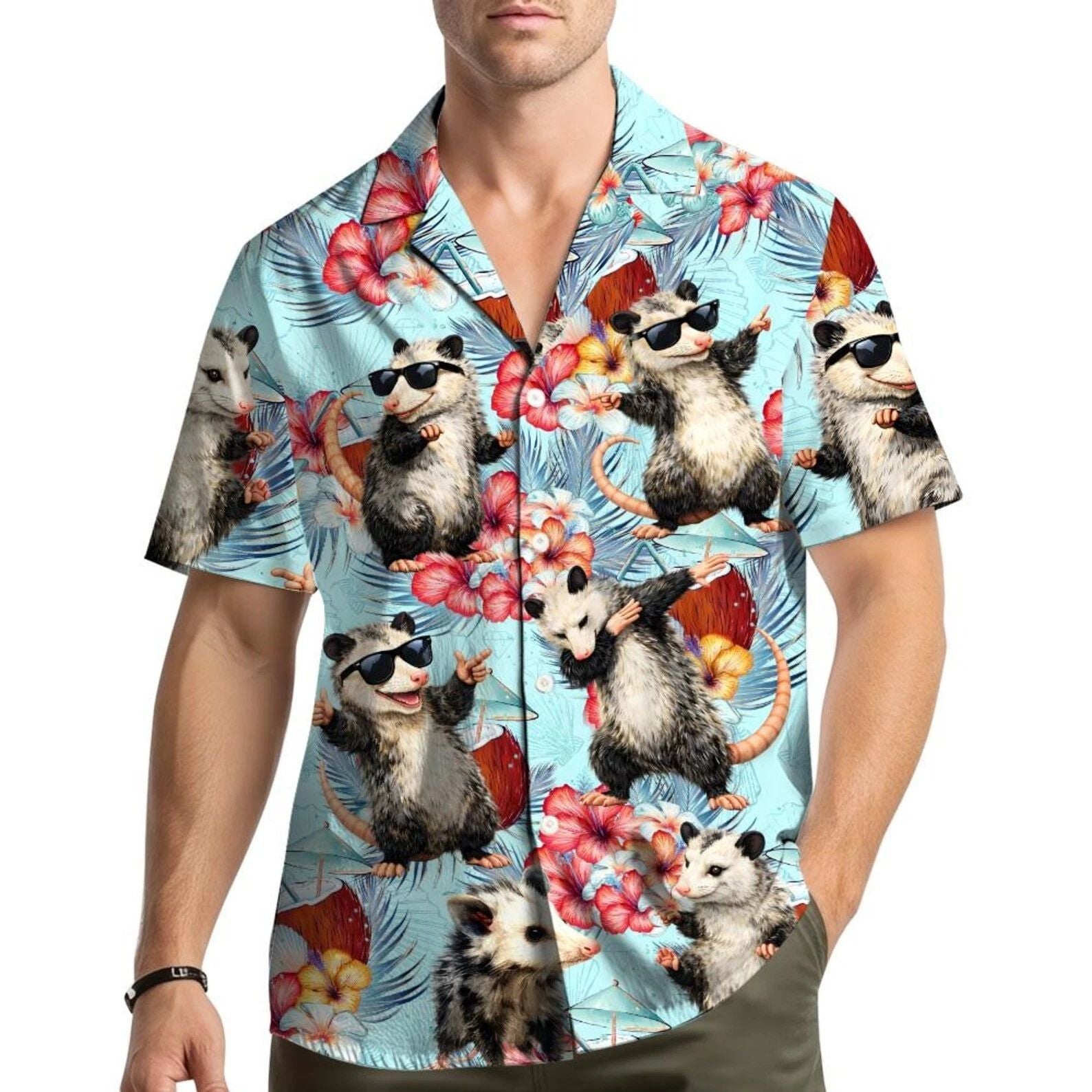 Cute Possum Hawaiian Shirt Cartoon Opossum Floral Tropical Aloha Summer Shirt