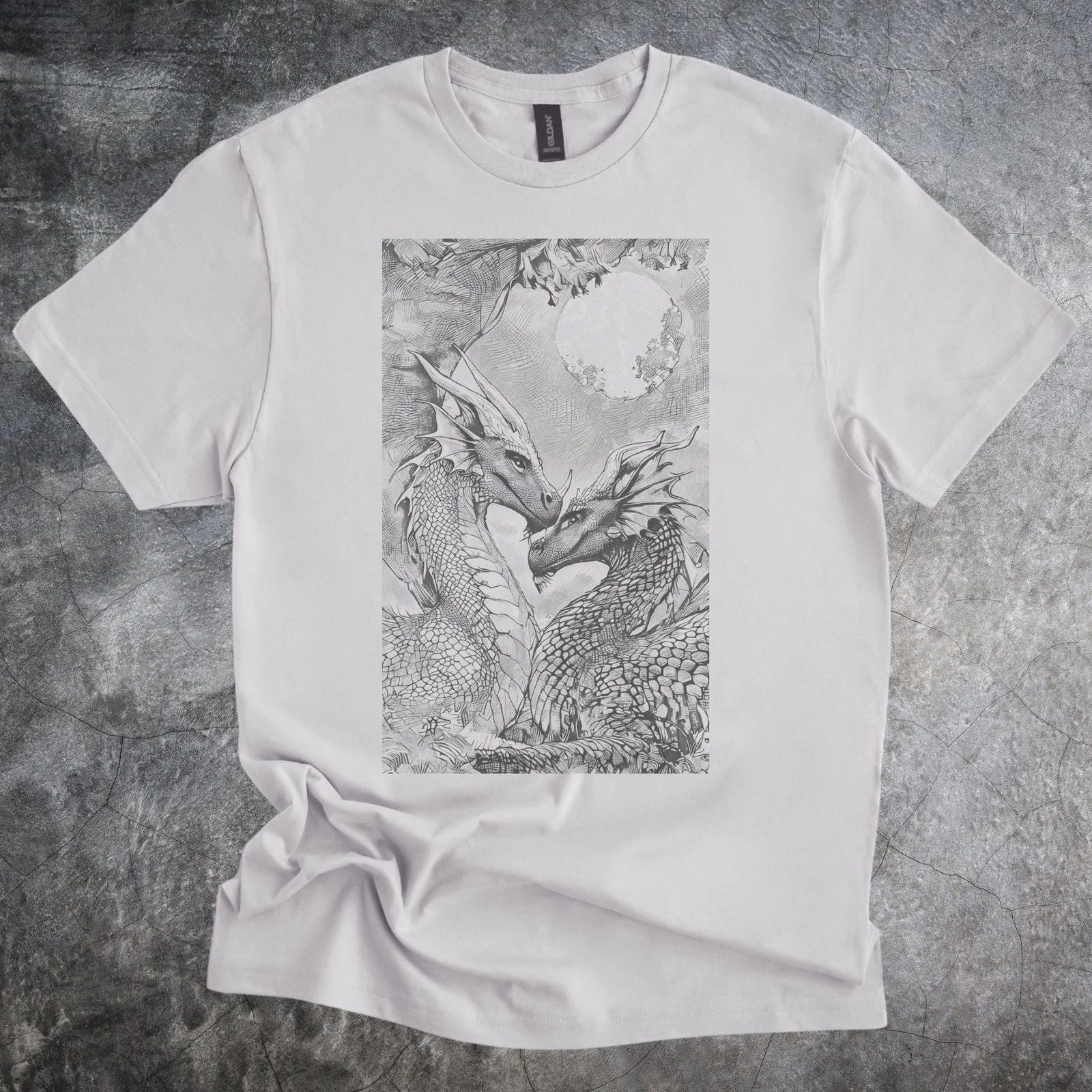 Majestic Dragon Embrace Graphic Tee for Fantasy Lovers