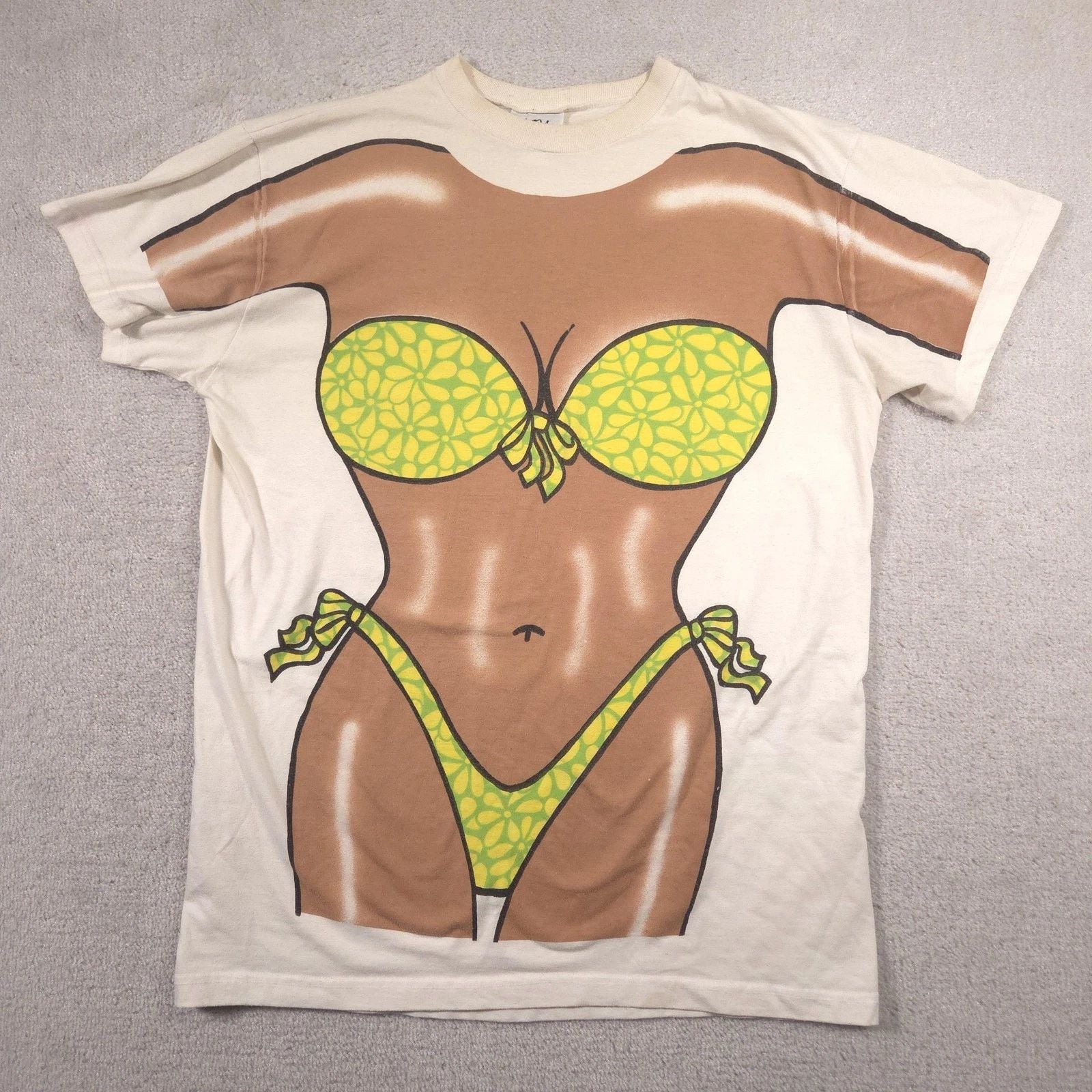 Vintage NY-5 Shirt Mens OS Multicolor Bikini Body Graphic Tee Novelty Beach