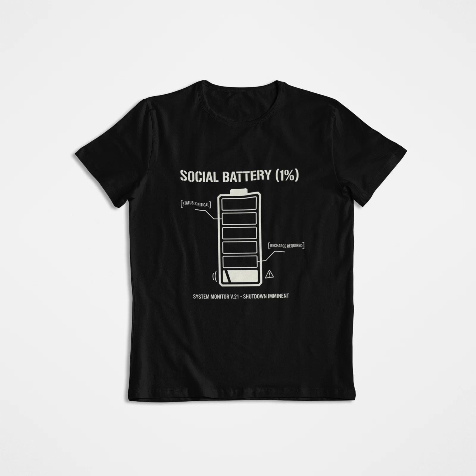 SOCIAL BATTERY 1% T-Shirt - Funny Introvert Gift - Technical Social Anxiety Tee