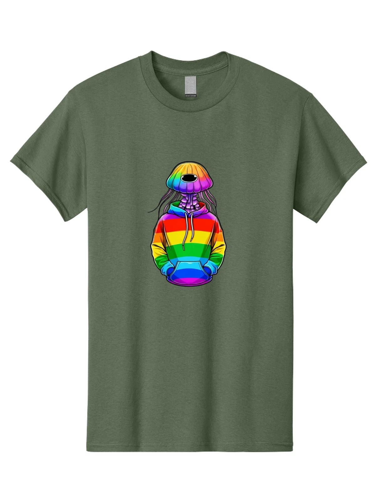 Rainbow-Jellyfish Mens Graphic Tee, 100% Cotton, Casual Summer Wear