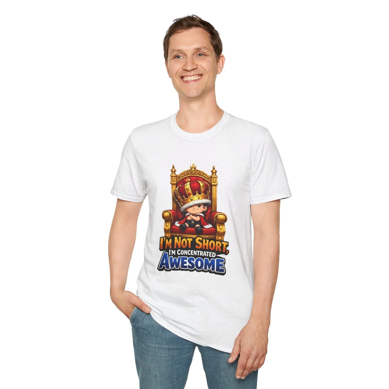 Unisex Softstyle T-Shirt Tiny Character Throne Crown Royalty Humor Fantasy
