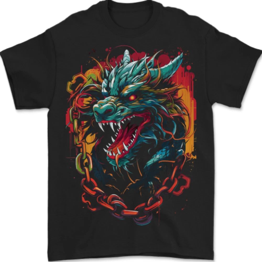 Dragon in Chains Fantasy Mens T-Shirt 100% Cotton