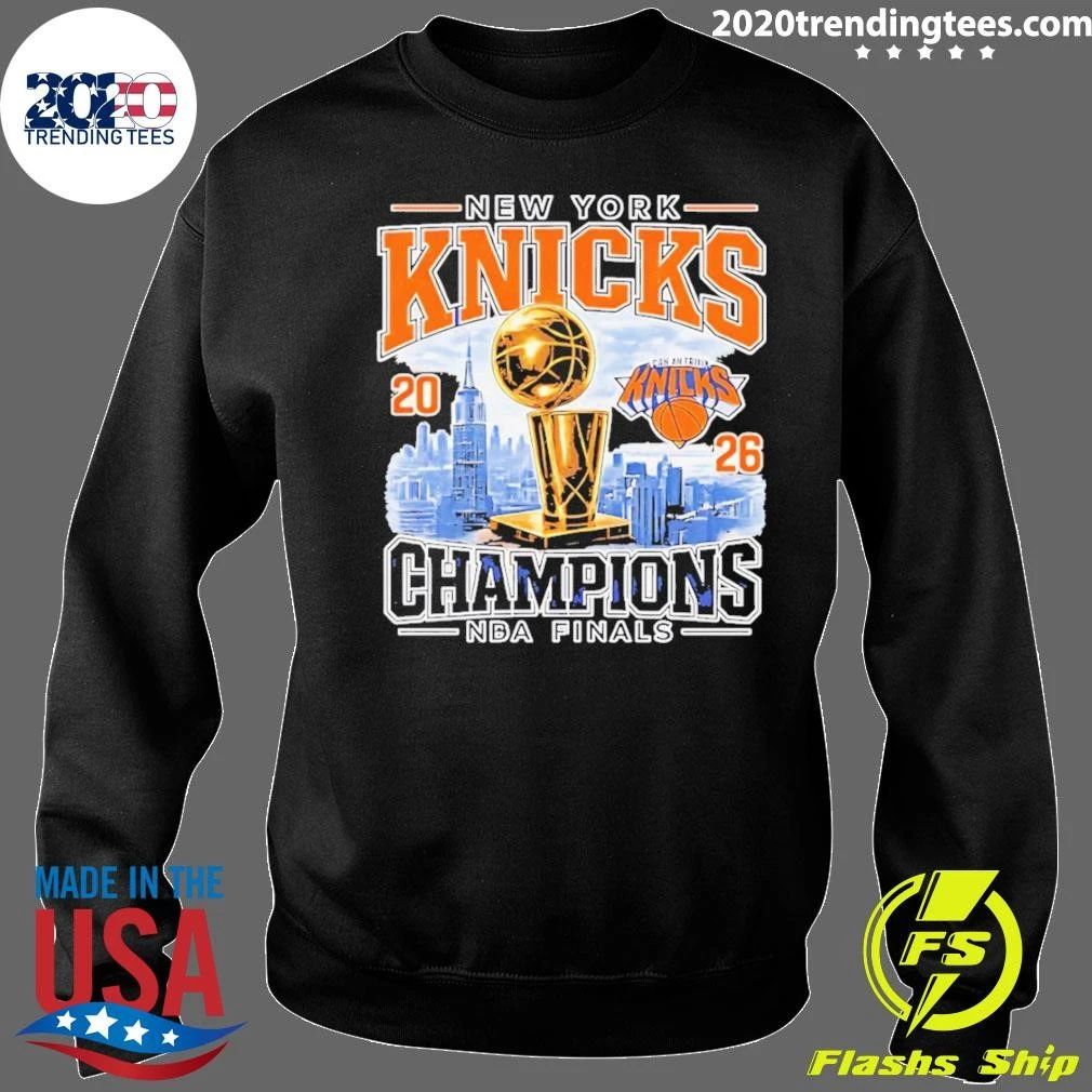 New York Knicks 2026 Champions NBA Finals Basketball Trophy Skyline Logo Shirt