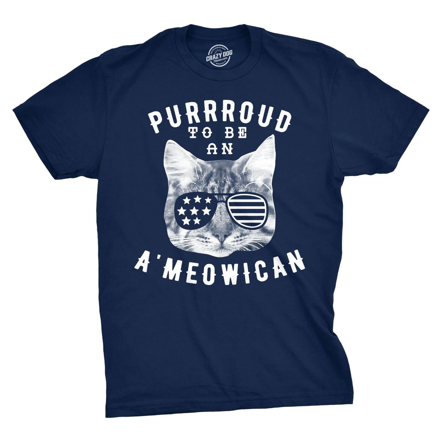 Mens Purroud to Be An Ameowican T Shirt Funny 4th Of July Cat Tee for Guys