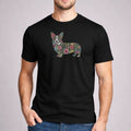 Cute Corgi Shirt Floral Dog Silhouette Art Pembroke Welsh Corgi Gift Black Tee