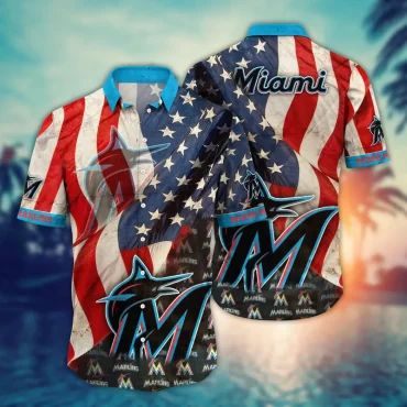 Miami Marlins American Pride Hawaiian Shirt