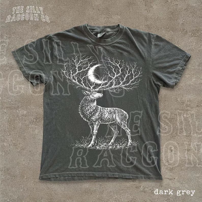 Deer Moon Comfort Tee Dark Cottagecore Stag Shirt Aesthetic Nature Animal