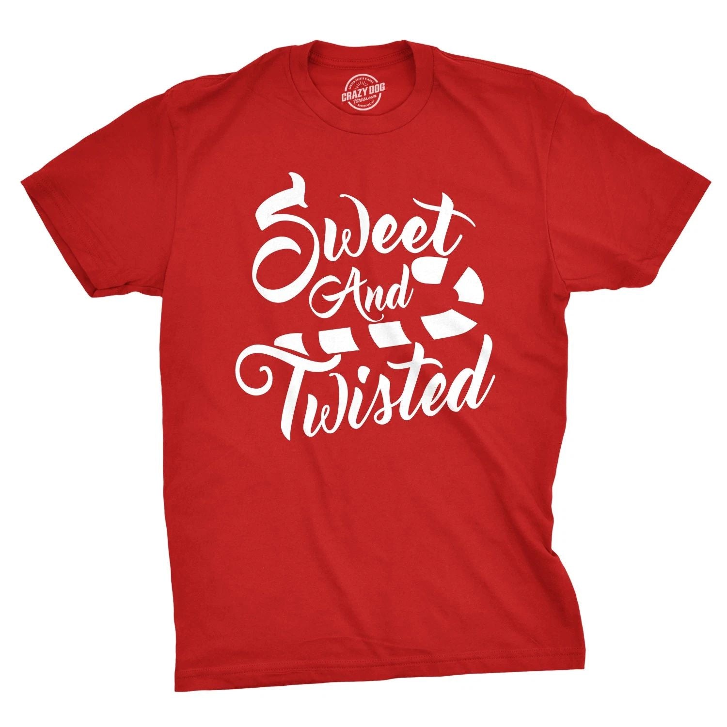 Mens Sweet and Twisted T Shirt Cute Funny Candycane Christmas Tee for Guys