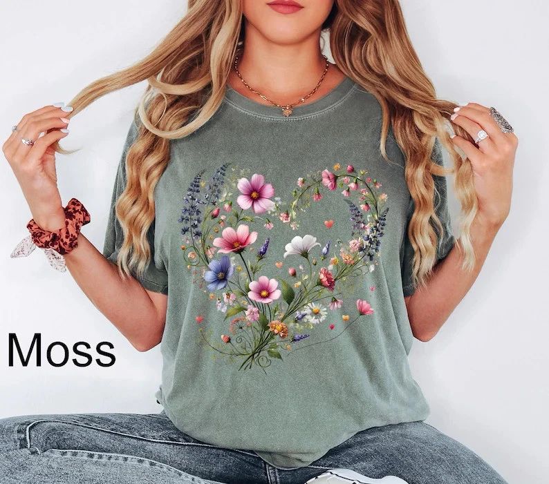 Flower Comfort Tee Aesthetic Shirt Soft Cotton Top Floral Design Gift Idea