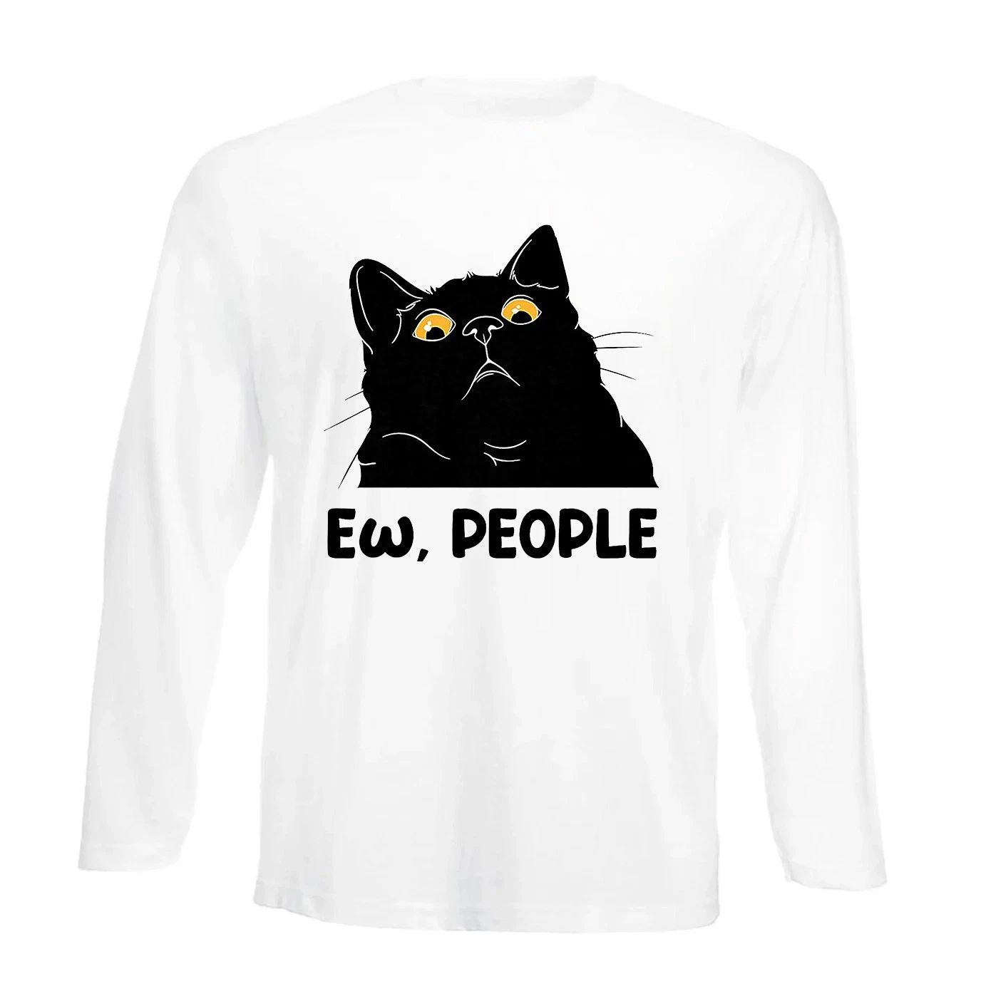 Ew People Black Cat Lover Long Sleeve Mens T-Shirt Novelty Cat Lover Top