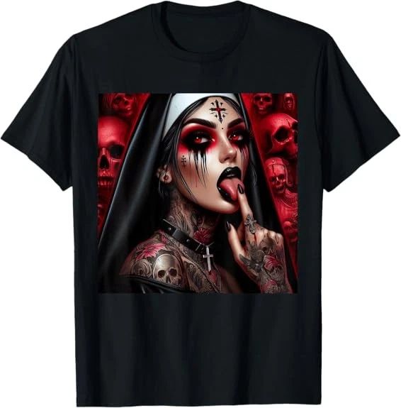 NEW POPULAR  Aesthetic Occult Unholy Grunge Emo Punk Nun T-Shirt