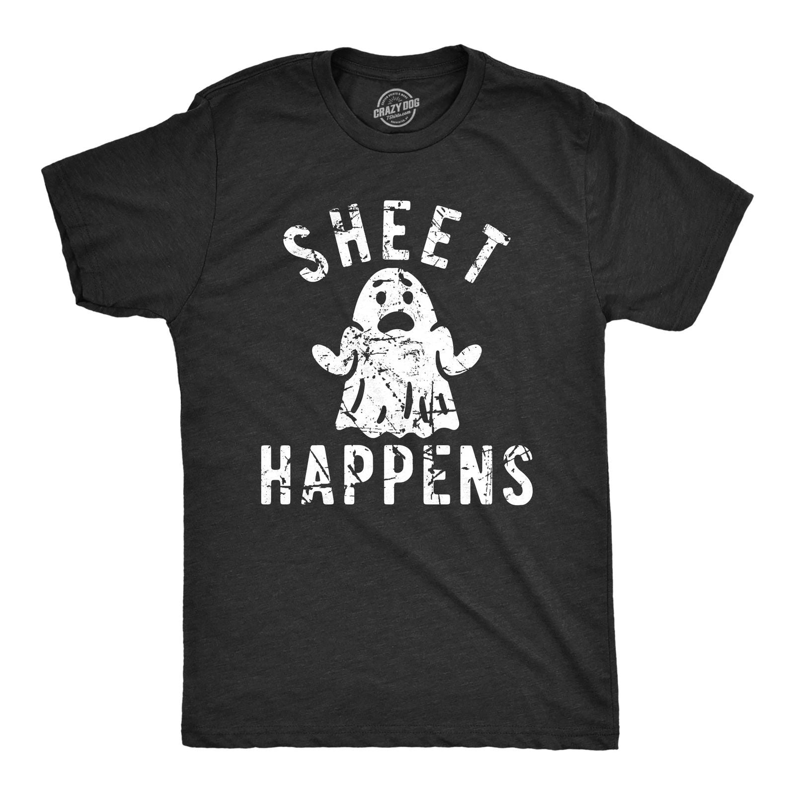 Mens Sheet Happens T Shirt Funny Halloween Ghost Costume Joke Tee for Guys