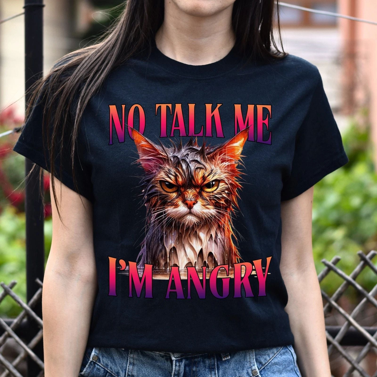 No talk me I'm angry T-Shirt Hilarious gift for a friend cat lover Unisex tee Bl