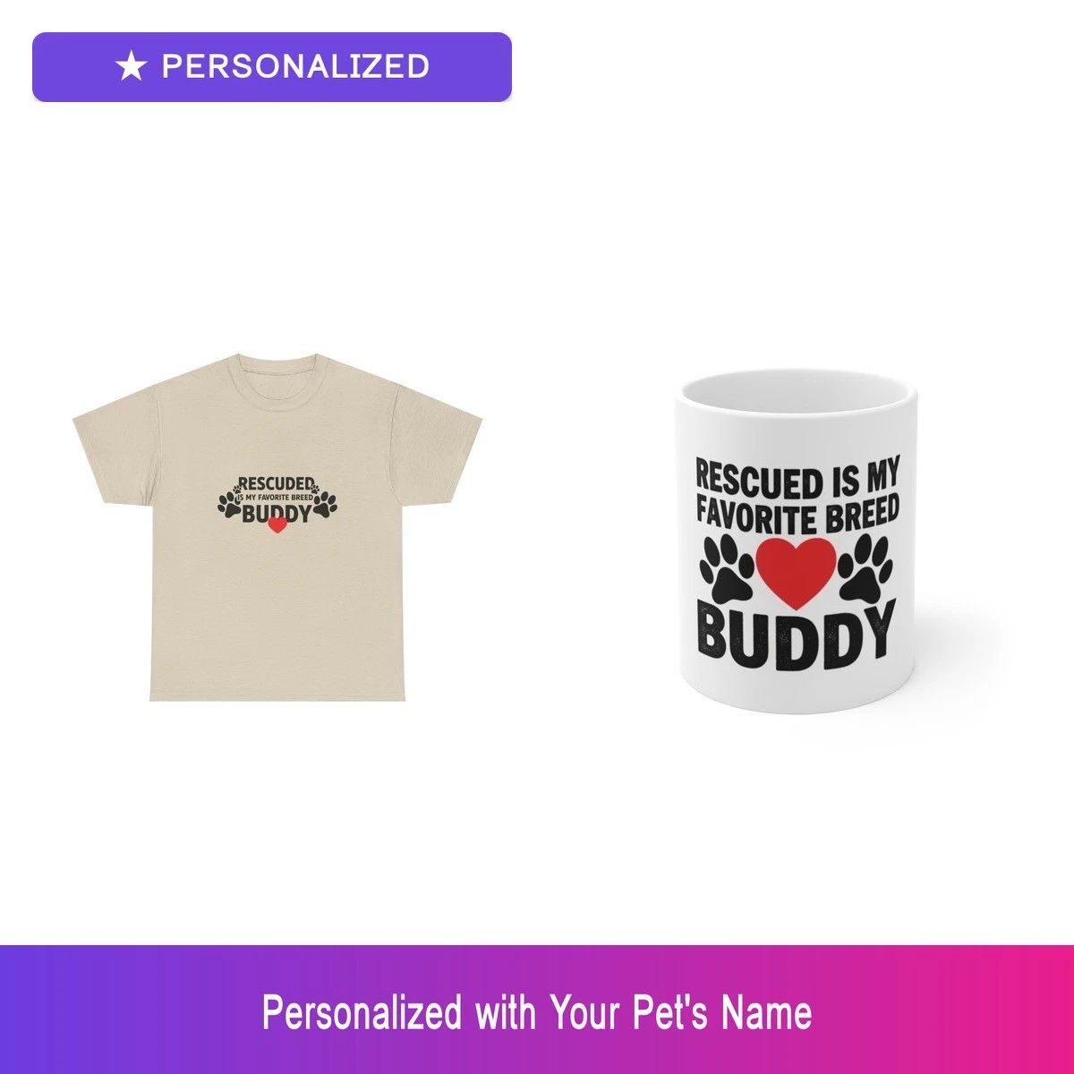 Custom Pet Rescue Gift Set Shirt Mug Personalized Name Bundle Dog Lover