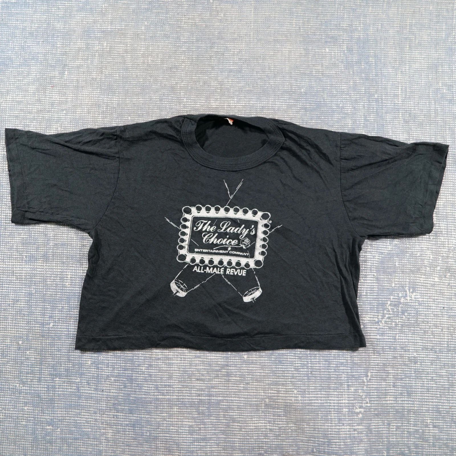vintage The Lady's Choice shirt, size L, crop, 80s, All Male Review, stripper