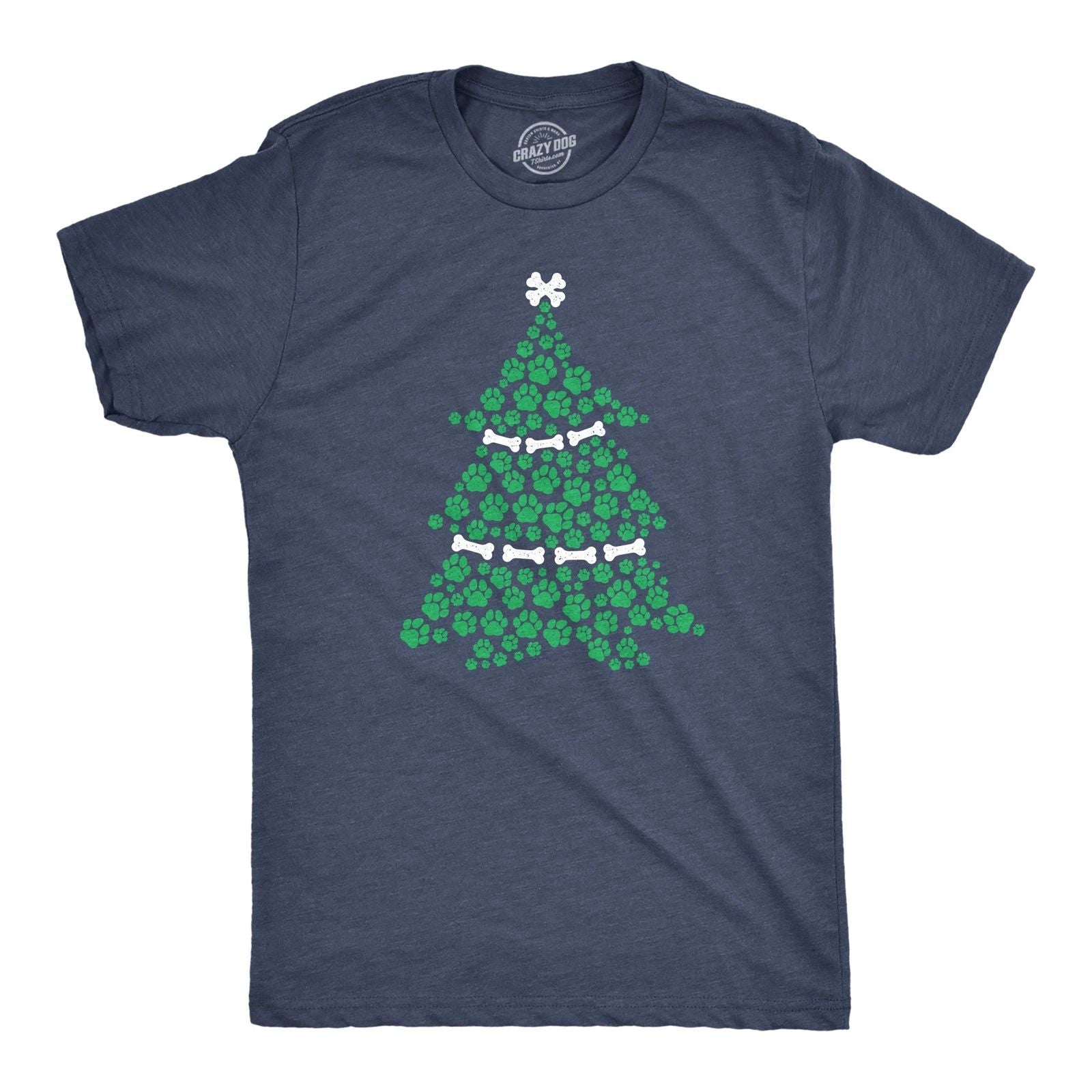 Mens Dog Paw Christmas Tree T Shirt Cute Festive Holiday Puppy Lover Tee