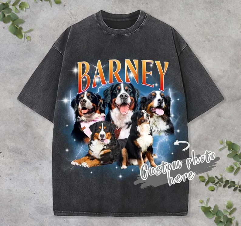 Custom Pet Portrait Comfort Tee Retro Style Personalized Dog Cat Lover