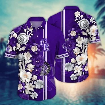 Colorado Rockies Floral Stripe Hawaiian Shirt