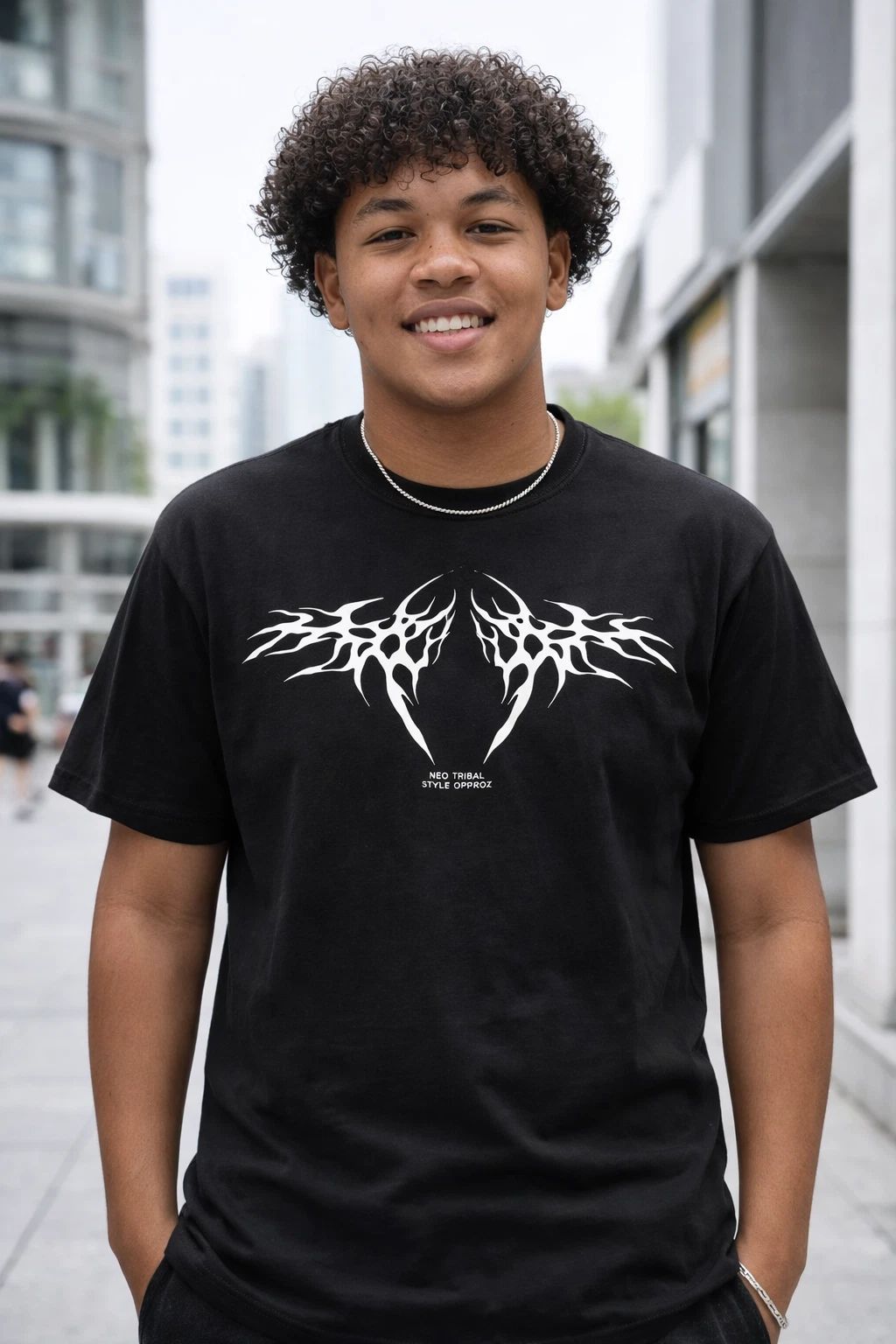 Neo Tribal Graphic T-Shirt Black Abstract Wing Design Streetwear Aesthetic