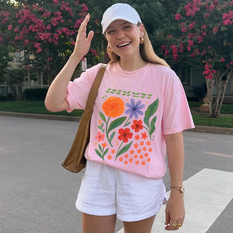 Painted Flowers Comfort Tee Cottagecore Aesthetic Floral Nature