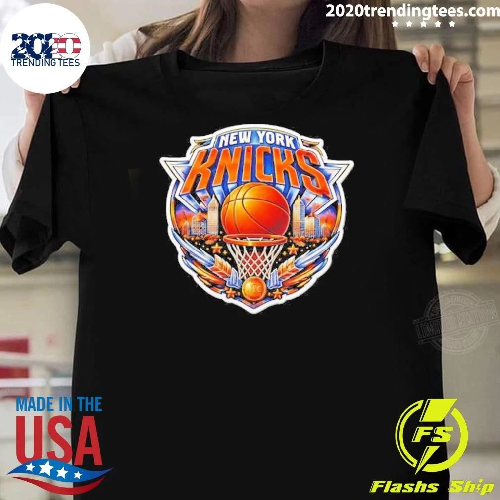 New York Knicks NBA Champions 2026 Logo Basketball Fan Skyline Shirt