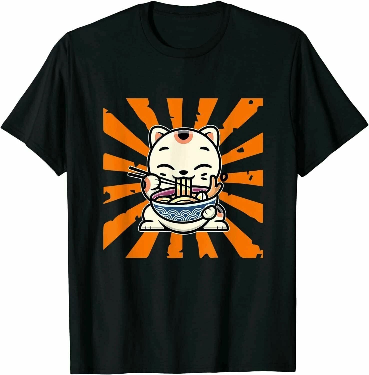 Ramen Cat Kawaii Anime Noodles Hashi Japanese Manga T-Shirts Cotton