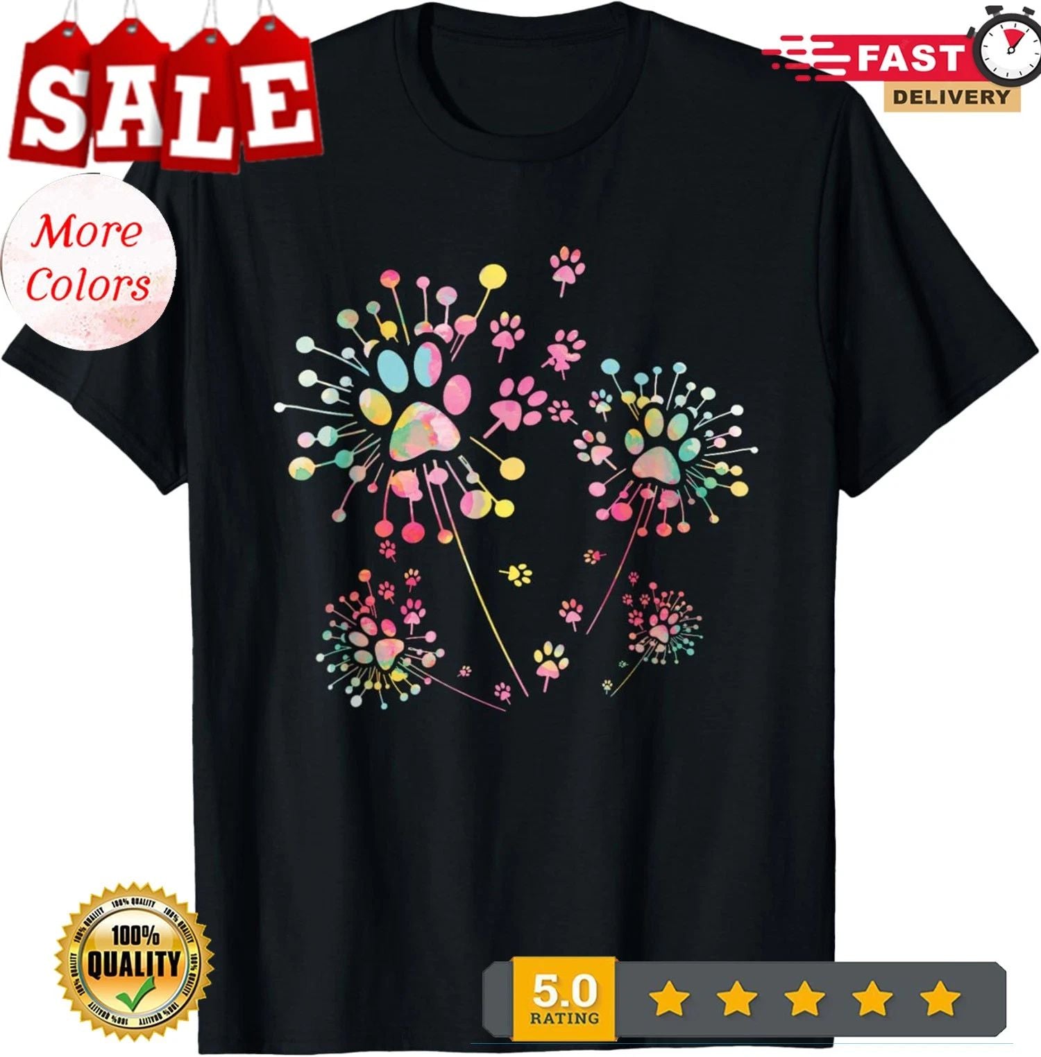 Dog Flower Dandelion Dog Paw Dog Lover T-Shirt