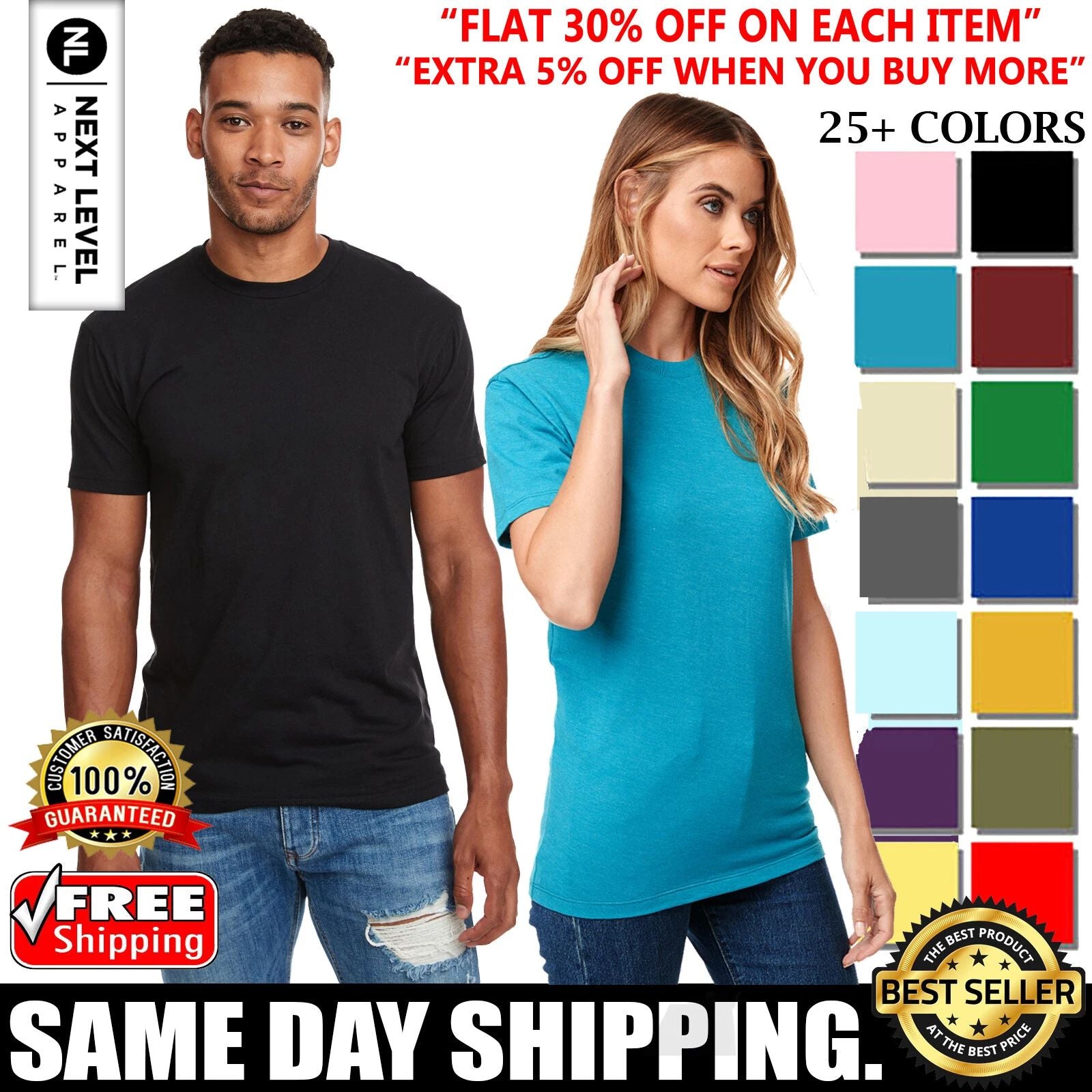 Next Level Apparel Unisex T Shirt Short Sleeves Premium Crew CVC T-Shirt - N6210