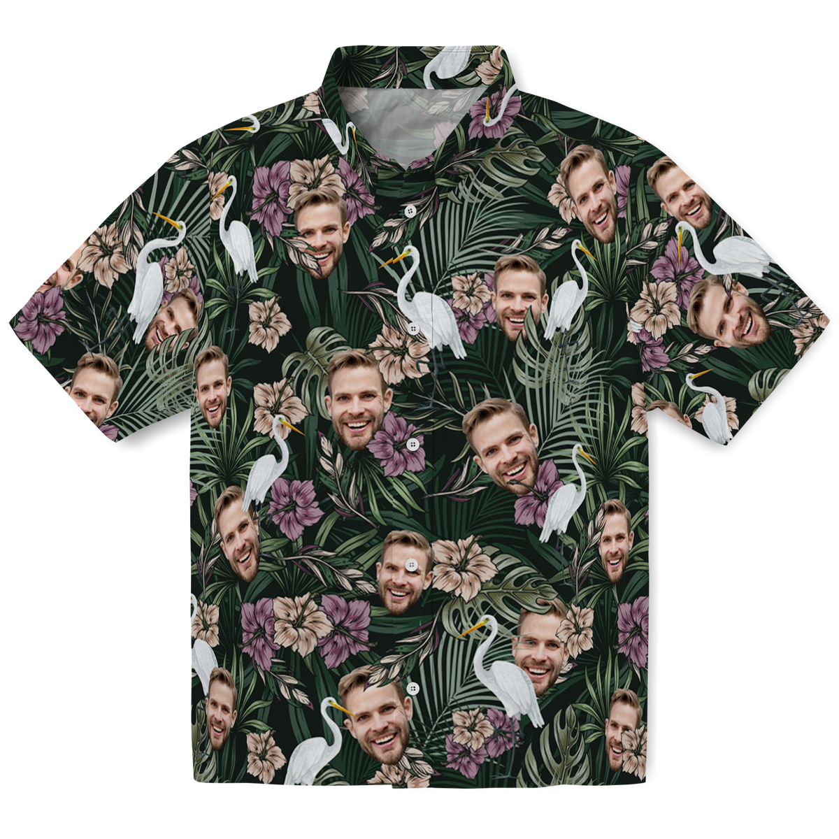 Vintage Egret Tropics | Aloha Custom Hawaiian Shirts with Faces or Logos