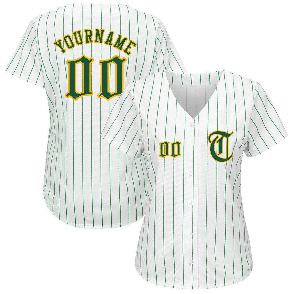 Custom White Kelly Green Pinstripe Kelly Green-Gold Authentic Baseball Jersey