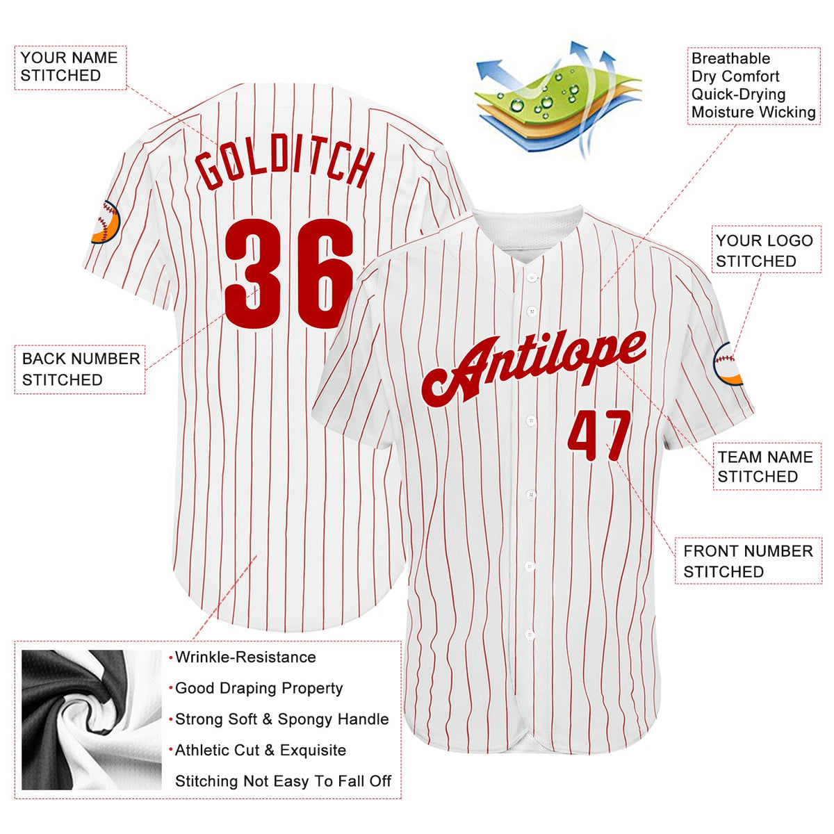 Custom White Red Pinstripe Red Authentic Baseball Jersey